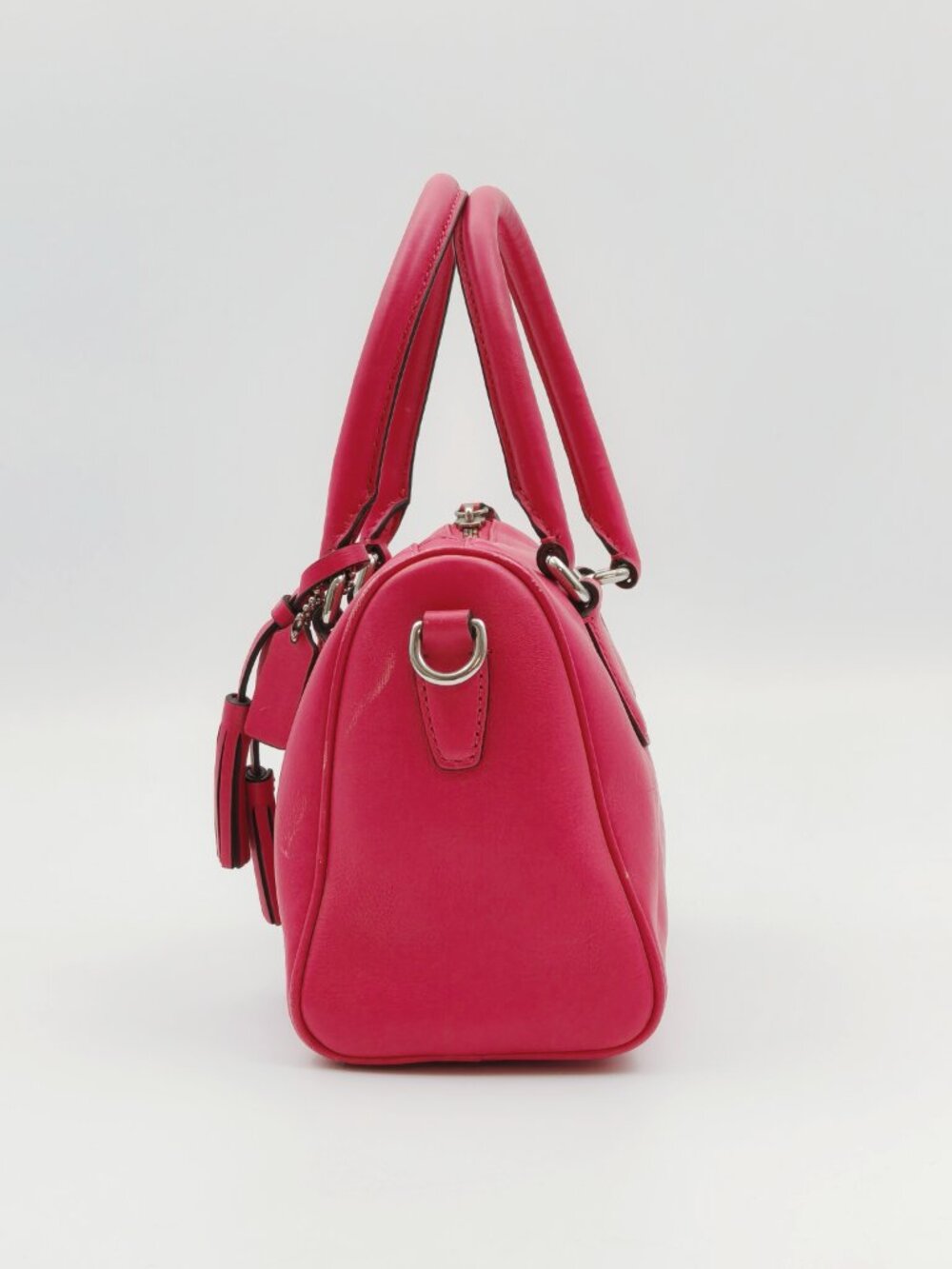 Coach Pink Leather Satchel Crossbody Bag Tassel Zip Top Silver Hardware - Picture 4 of 13